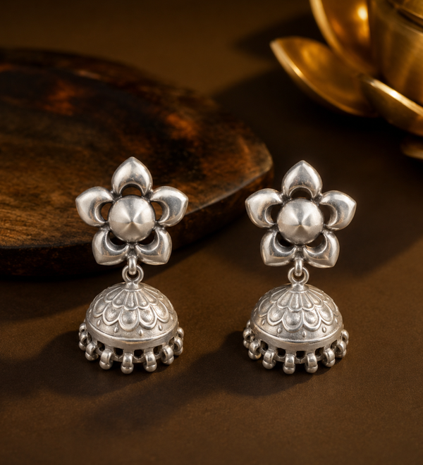 Sterling Silver Blossom Jhumka Earrings