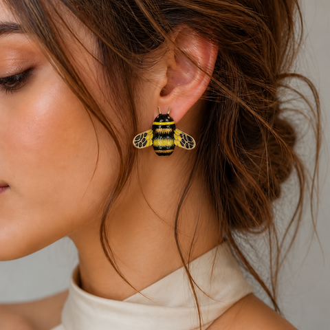 Sterling Silver Bumblebee Enamel Stud Earrings