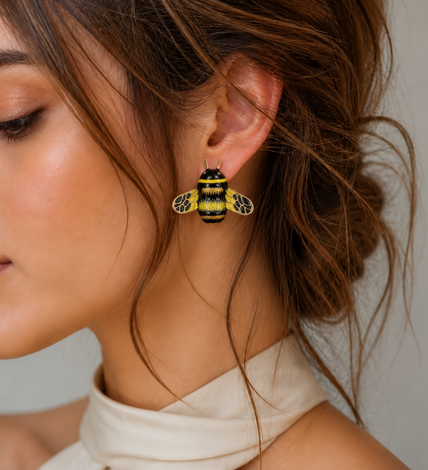 Sterling Silver Bumblebee Enamel Stud Earrings