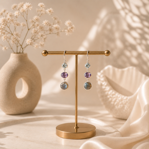 Sterling Silver Celestial Gem Cascade Earring