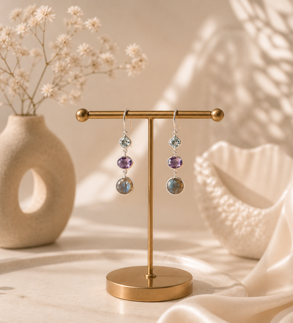 Sterling Silver Celestial Gem Cascade Earring