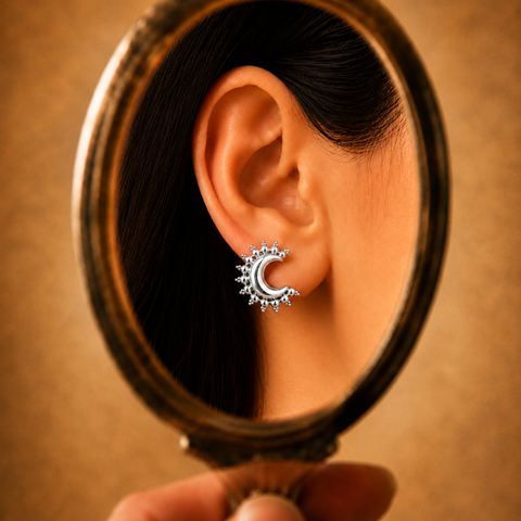 Sterling Silver Crescent Ray Stud Earrings