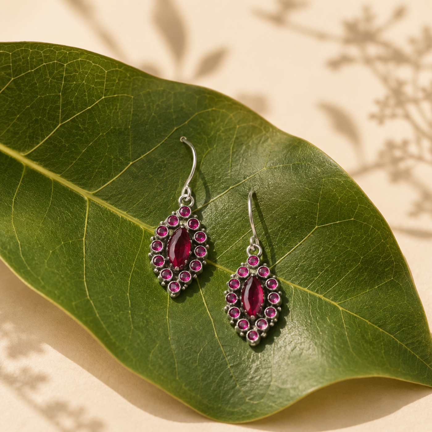 Sterling Silver Crimson Elegance Drops Earring - Pink