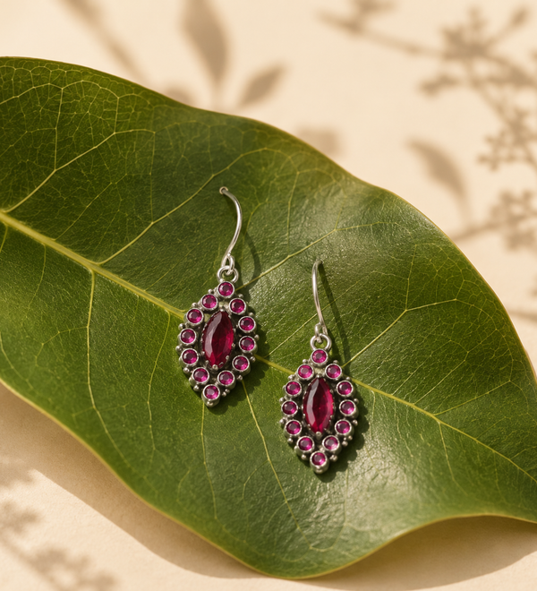 Sterling Silver Crimson Elegance Drops Earring - Pink