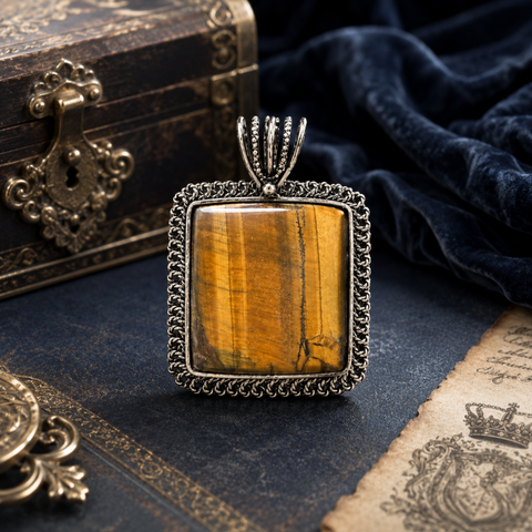 Sterling Silver Dhan Drishti Tiger Eye Kavach Pendant