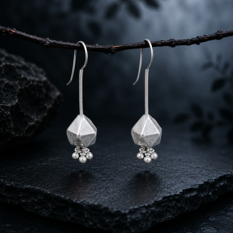 Sterling Silver Faceted Bead Drop Earrings