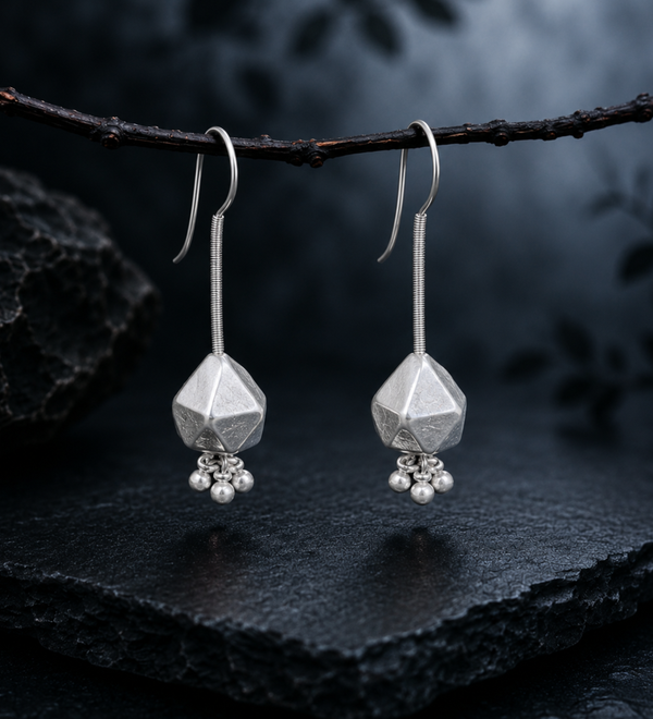Sterling Silver Faceted Bead Drop Earrings