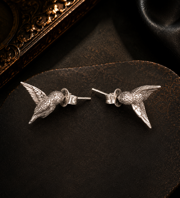 Sterling Silver Feathered Sparrow Earrings