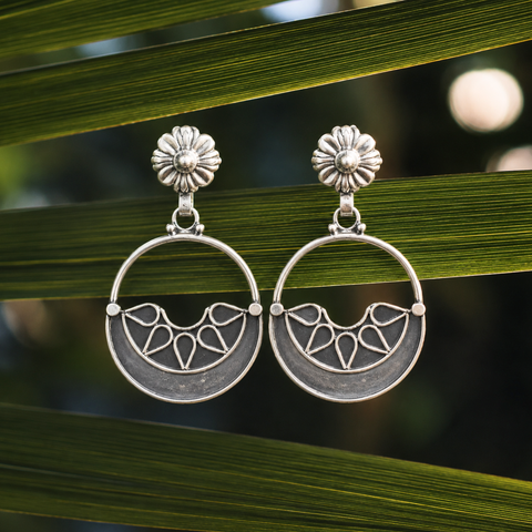 Sterling Silver Floral Filigree Hoop Earrings