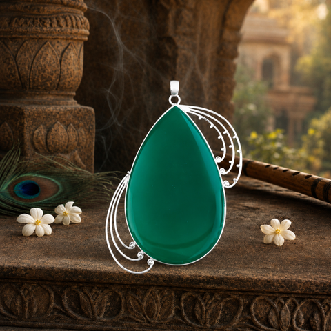 Sterling Silver Forest Calm Green Onyx Pendant, handcrafted 92.5% sterling silver jewellery by Silver Play