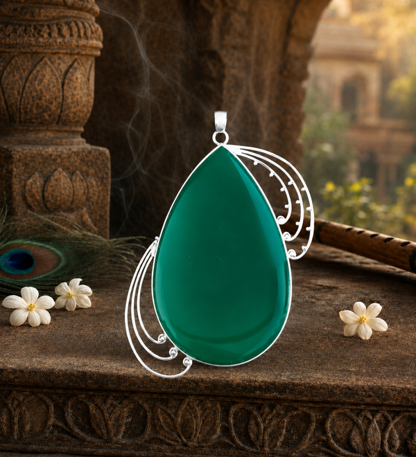 Sterling Silver Forest Calm Green Onyx Pendant