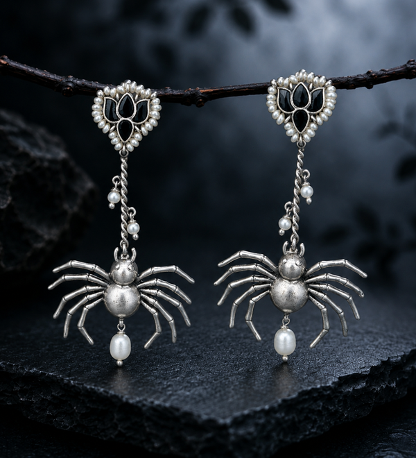 Sterling Silver Gothic Spider Drop Earrings