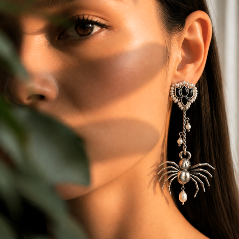 Sterling Silver Gothic Spider Drop Earrings