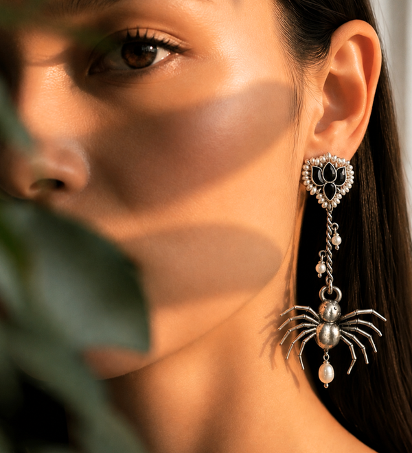 Sterling Silver Gothic Spider Drop Earrings