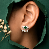 Sterling Silver Green Onyx Evil Eye Earrings