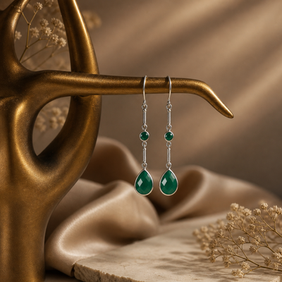 Sterling Silver Green western Dangler Green Onyx Earring
