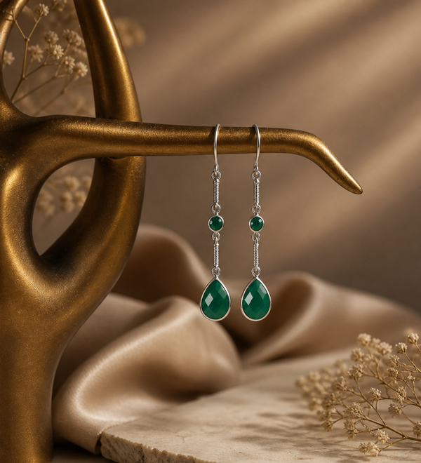 Sterling Silver Green western Dangler Green Onyx Earring