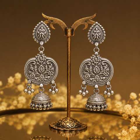Sterling Silver Heritage Medallion Jhumka Earrings