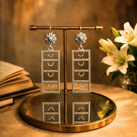 Sterling Silver Ladder Frame Drop Earrings