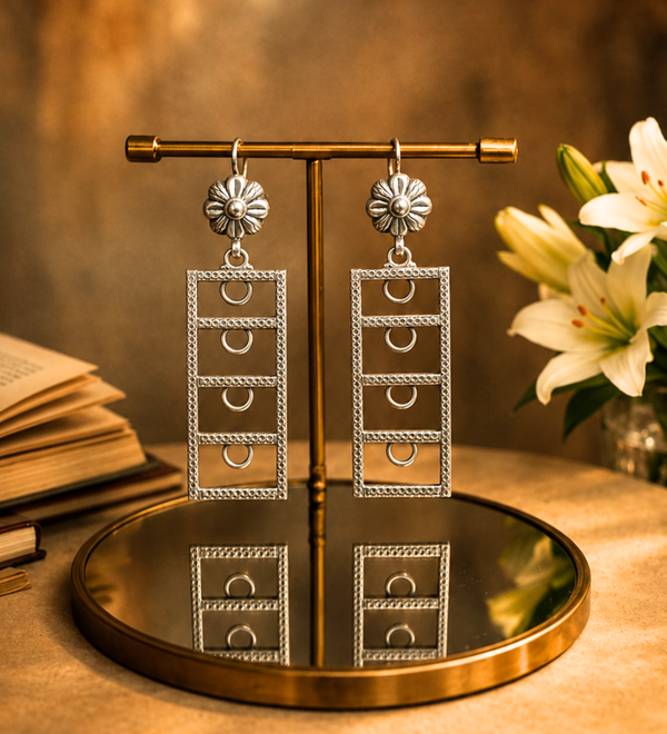 Sterling Silver Ladder Frame Drop Earrings