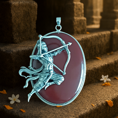Sterling Silver Lord Rama Red Jasper Pendant, handcrafted 92.5% sterling silver jewellery by Silver Play