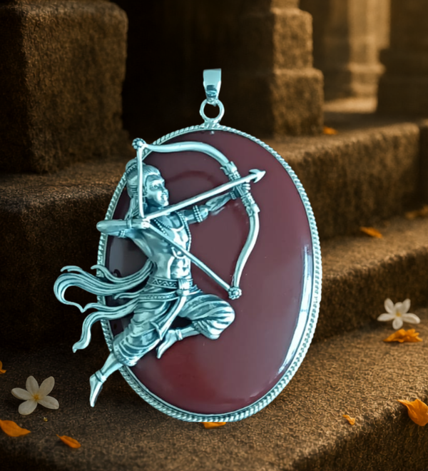 Sterling Silver Lord Rama Red Jasper Pendant