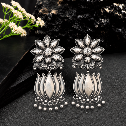 Sterling Silver Lotus Bloom Heritage Earrings