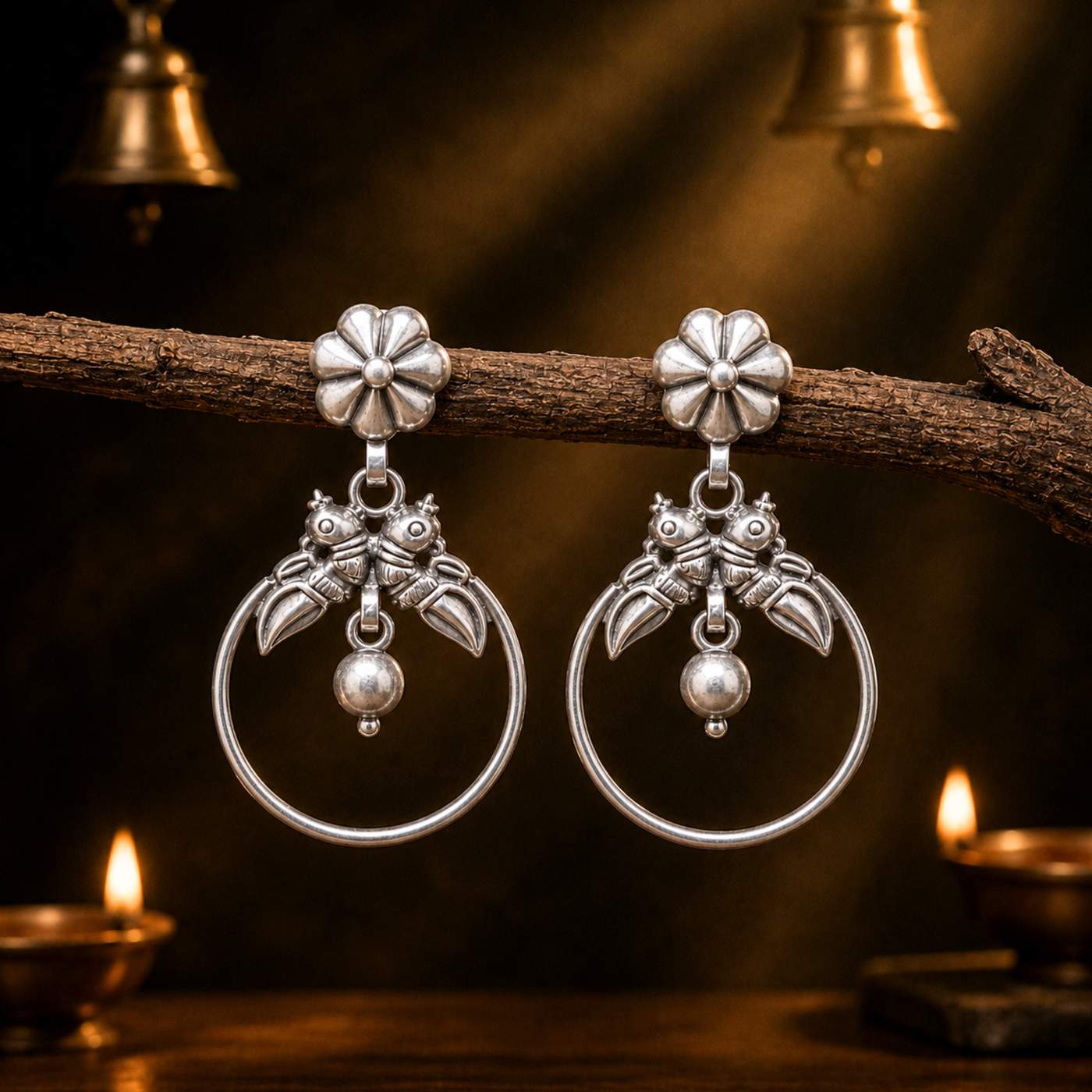 Sterling Silver Lovebird Hoop Earrings