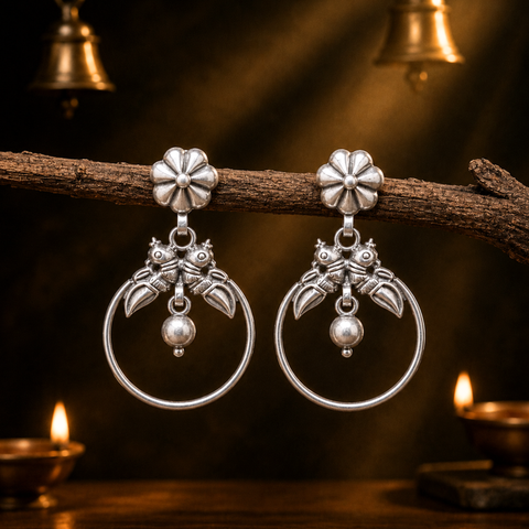 Sterling Silver Lovebird Hoop Earrings