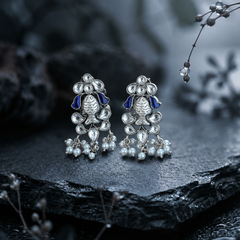 Sterling Silver Matsya Fish Heritage Earrings