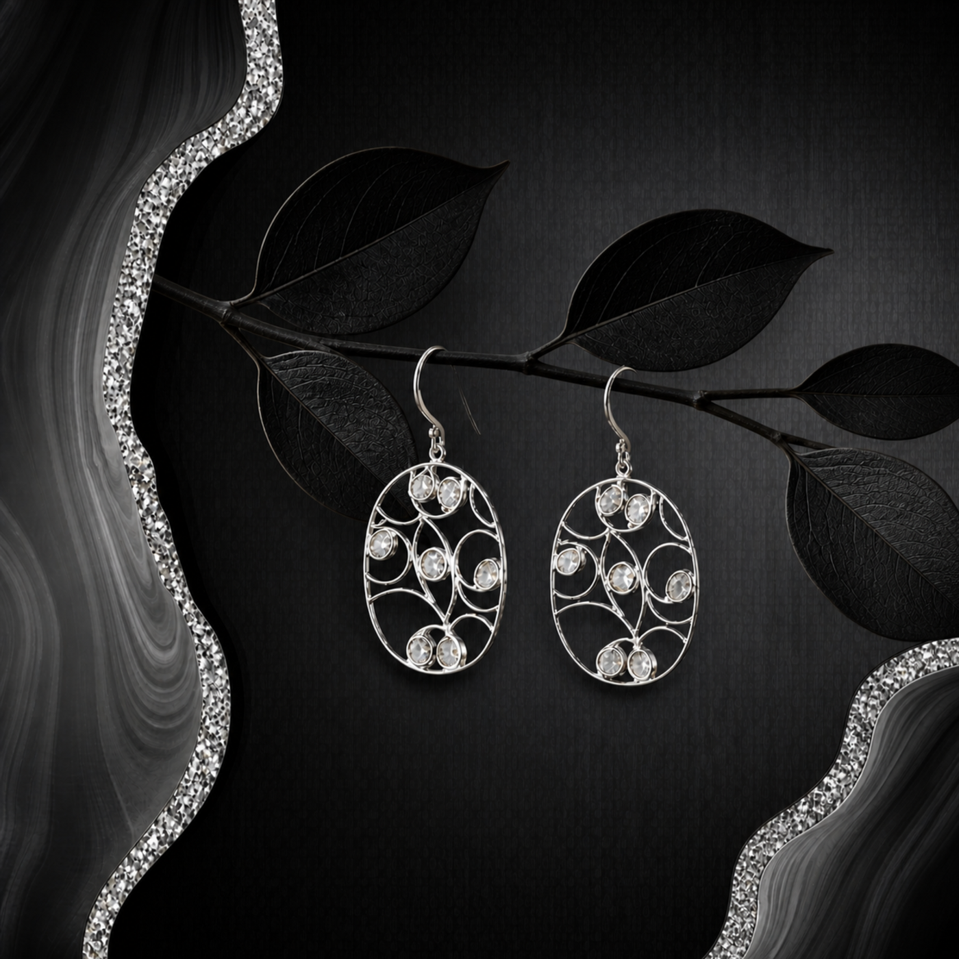 Sterling Silver Moonlit Serpentine Designer Earrings