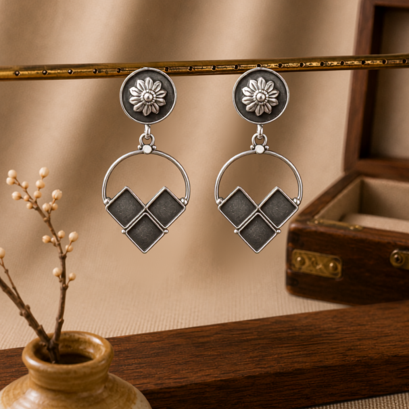 Sterling Silver Mosaic Trio Hoop Earrings