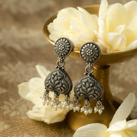 Sterling Silver Mughal Floral Baali Earrings