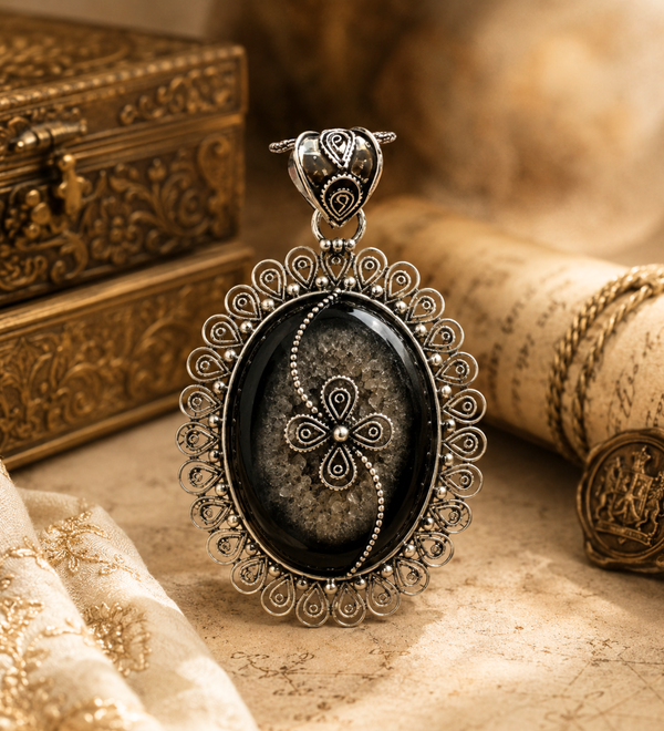 Nazar Raksha Black Druzy Pendant