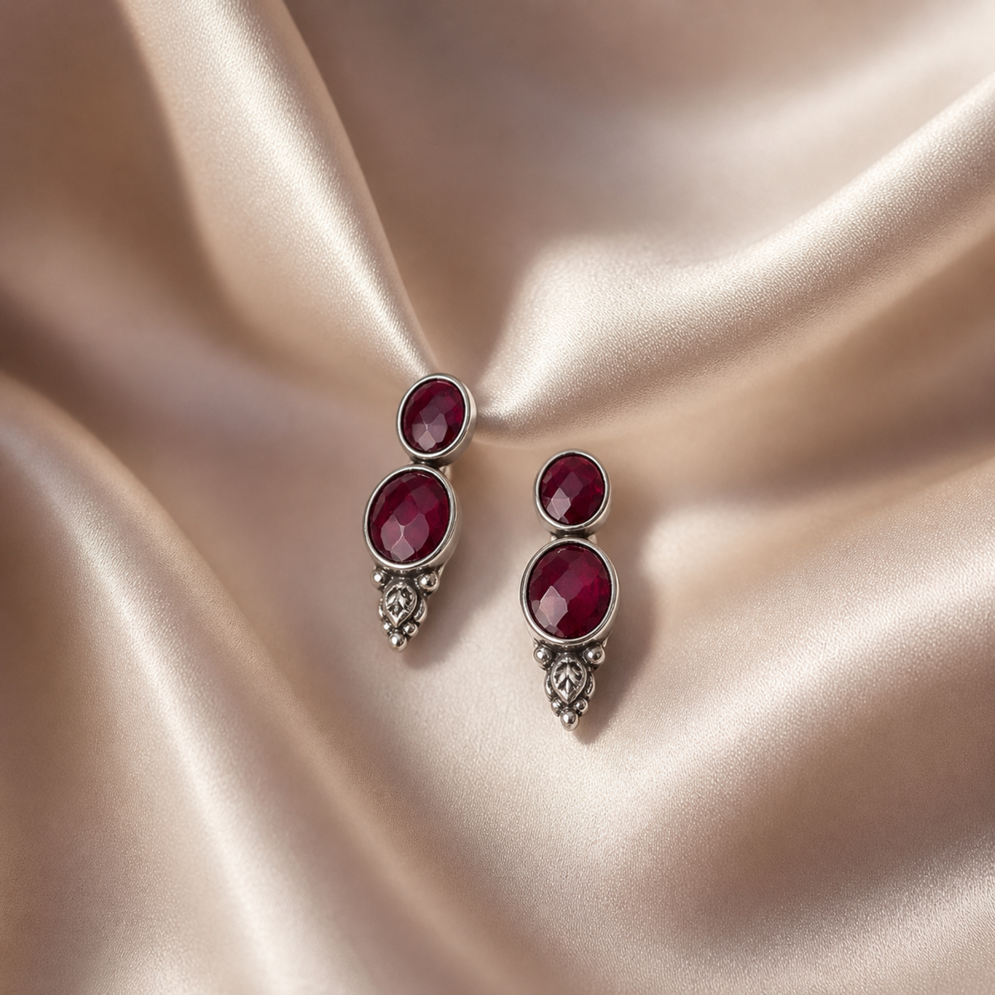 Sterling Silver Office Wear Ruby Aura Earring