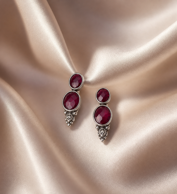 Sterling silver Office wear Ruby Aura Earring