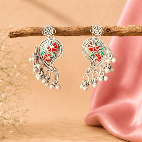 Sterling Silver Paisley Carved Earrings
