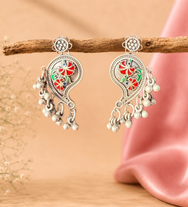 Sterling Silver Paisley Carved Earrings