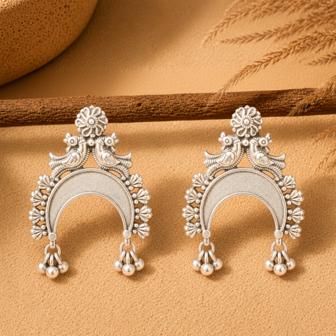 Sterling Silver Peacock Crescent Earrings