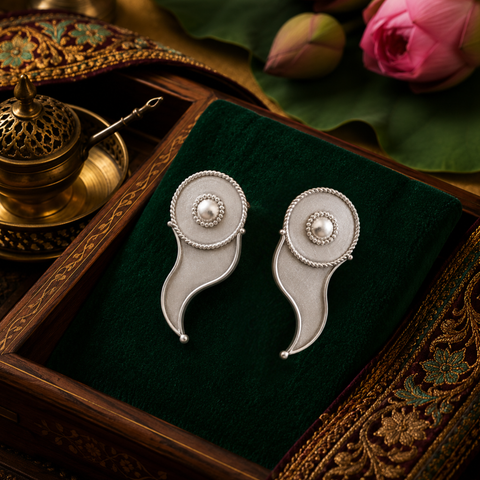 Sterling Silver Pearl Paisley Stud Earrings