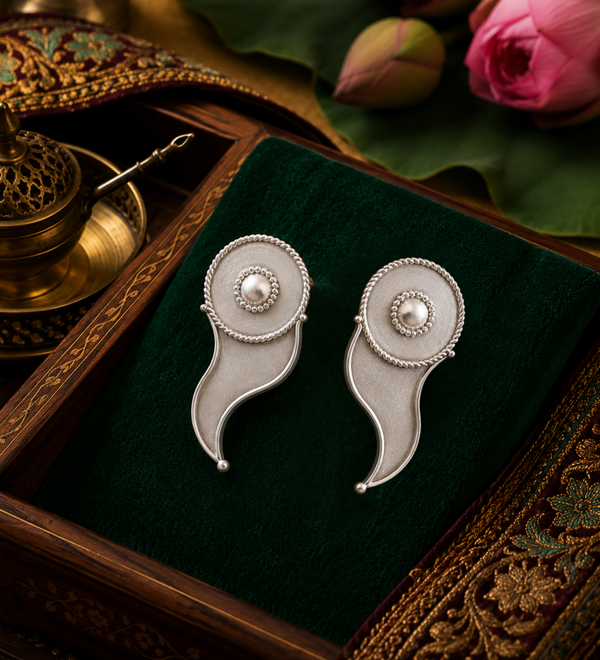 Sterling Silver Pearl Paisley Stud Earrings