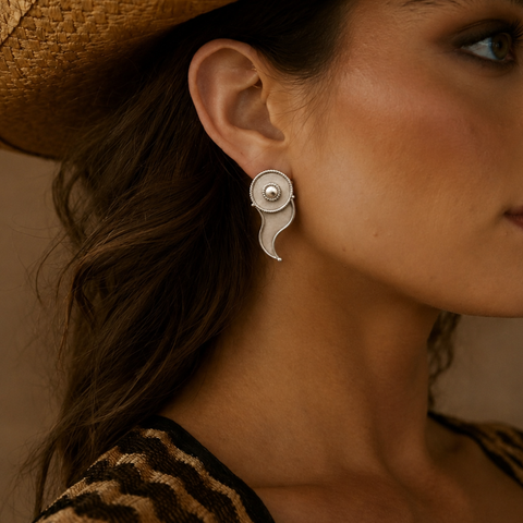 Sterling Silver Pearl Paisley Stud Earrings