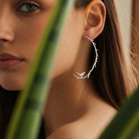 Sterling Silver Perched Sparrow Heritage Earrings