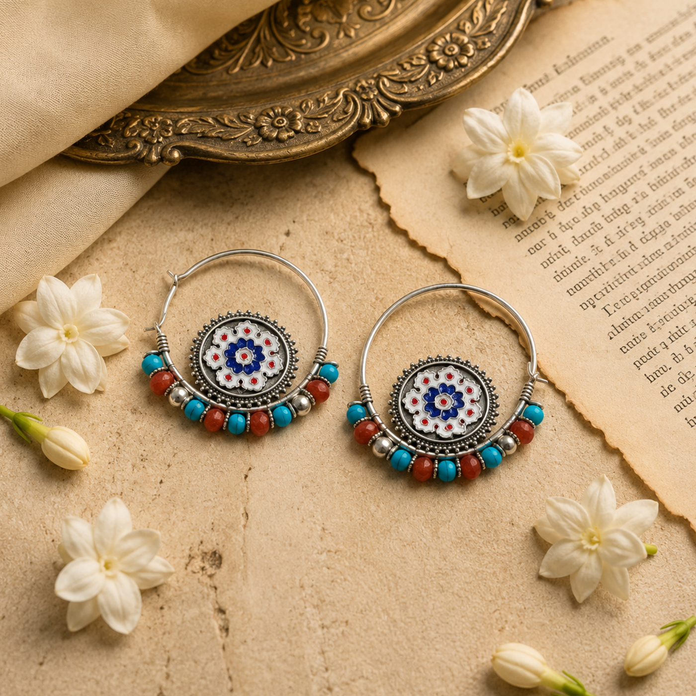 Sterling Silver Phiroza Meenakari Baali Earrings