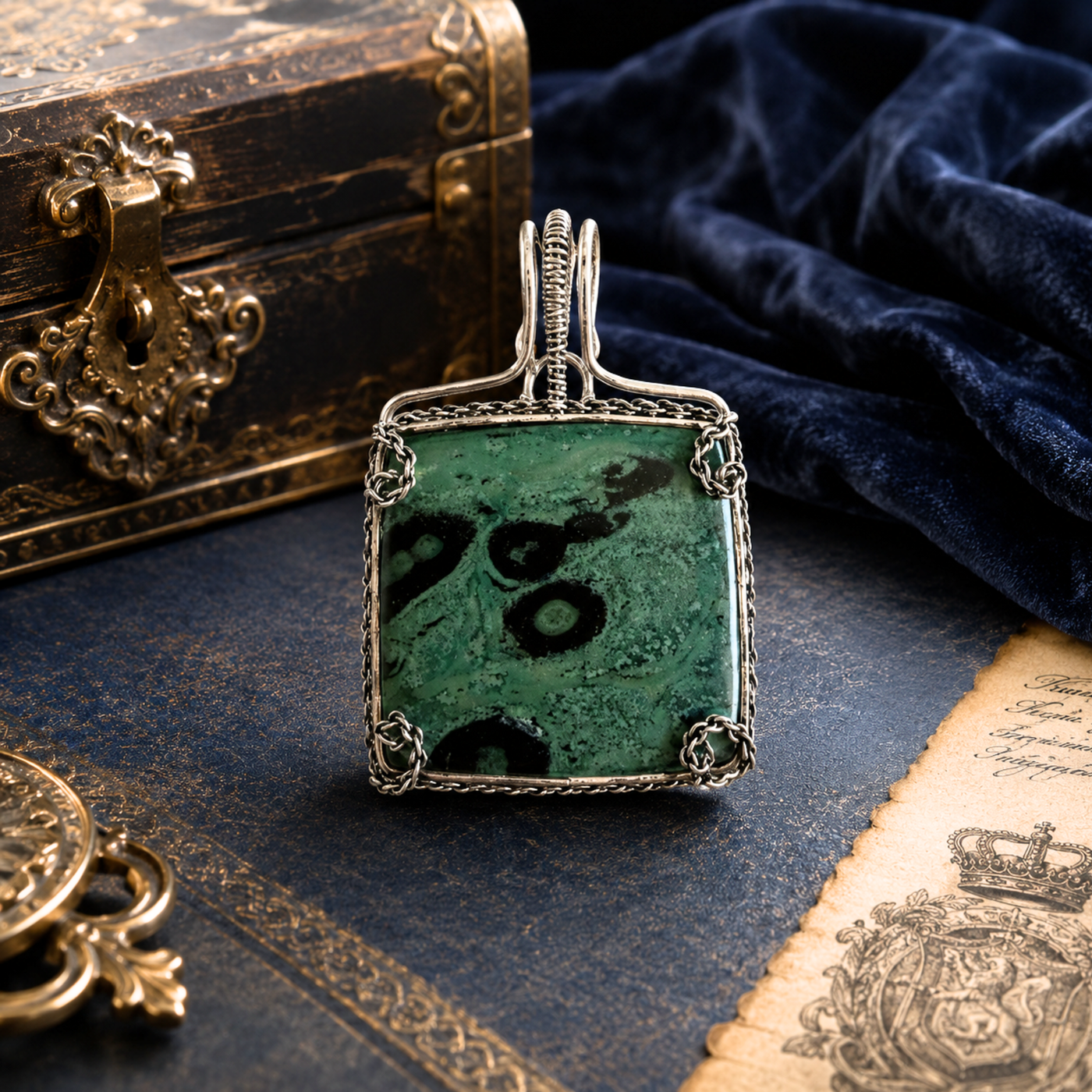 Sterling Silver Prakriti Shanti Kambaba Jasper Kavach Pendant