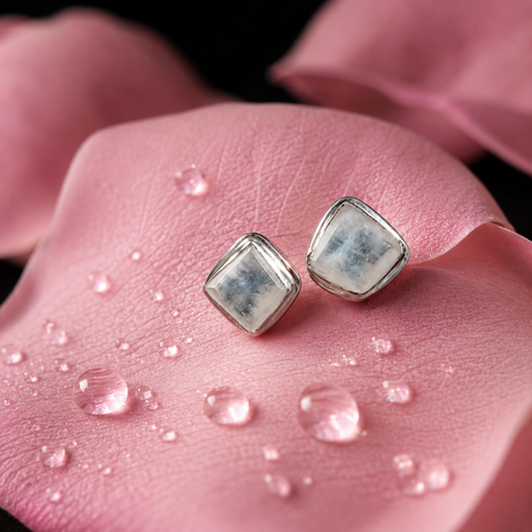 Sterling Silver Rainbow Moonstone Studs