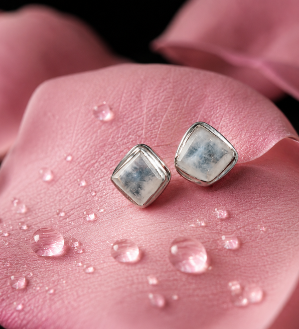Sterling Silver Rainbow Moonstone Studs