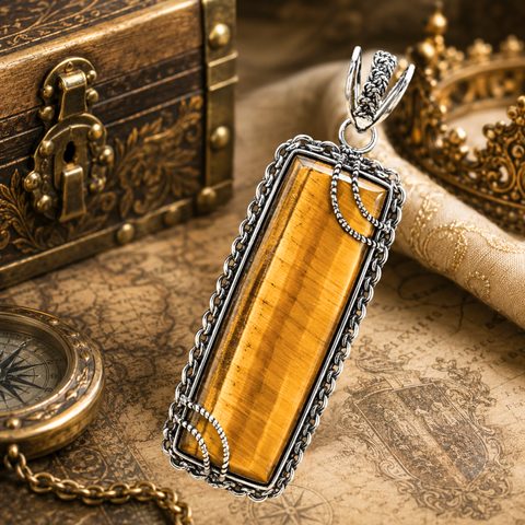 Sterling Silver Raj Lakshmi Tiger Eye Kavach Pendant
