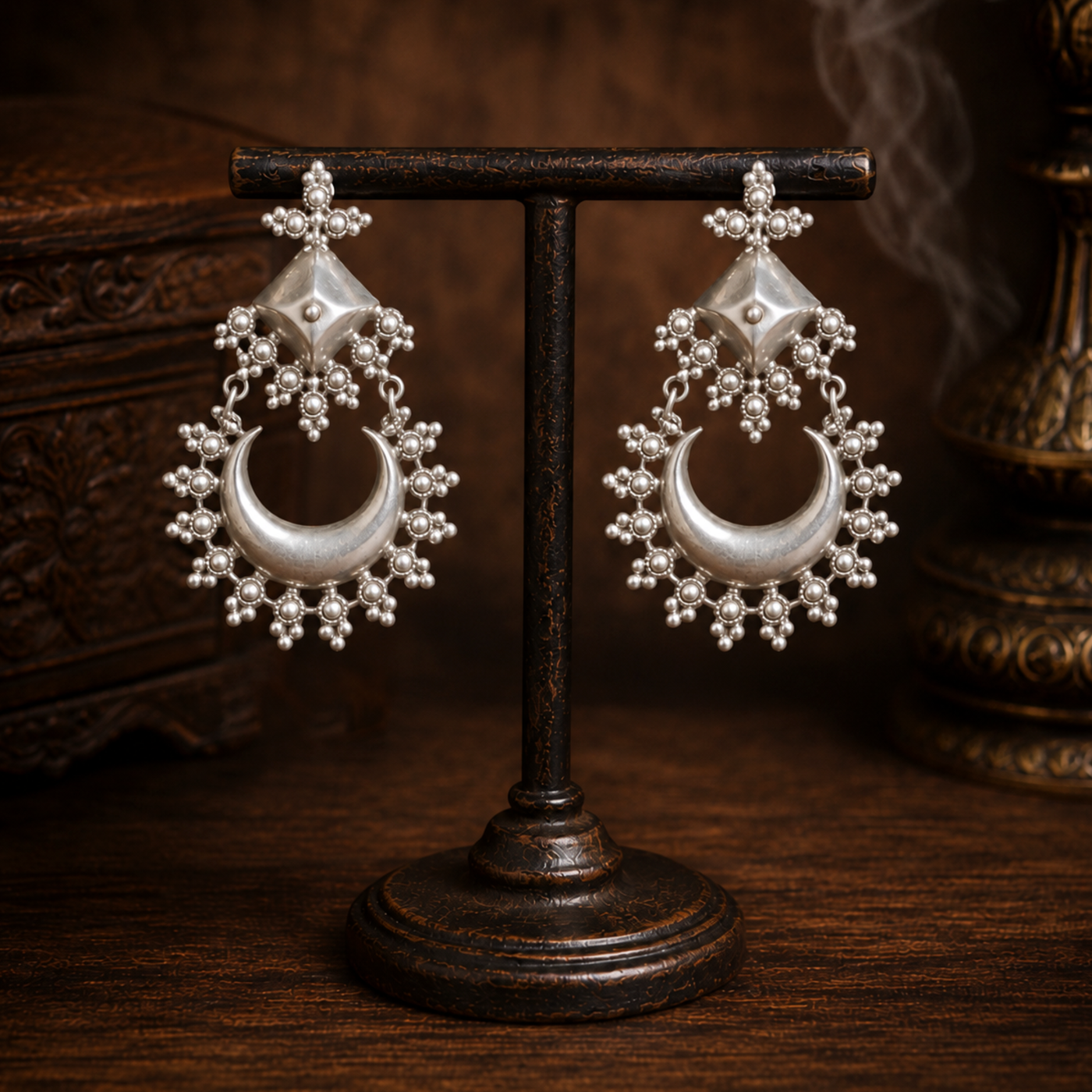 Sterling Silver Rawa Crescent Chandbali Earrings