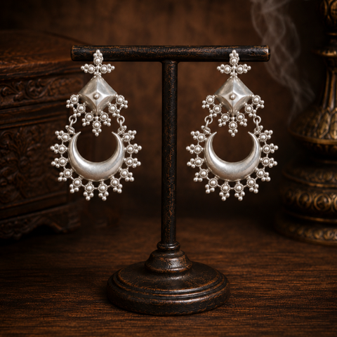 Sterling Silver Rawa Crescent Chandbali Earrings